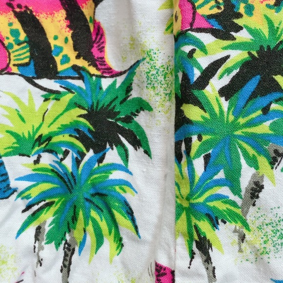 Large Vintage South Breeze 80s Tropical Cotton Shorts Palm Tree Fish Print Beach - Picture 7 of 8